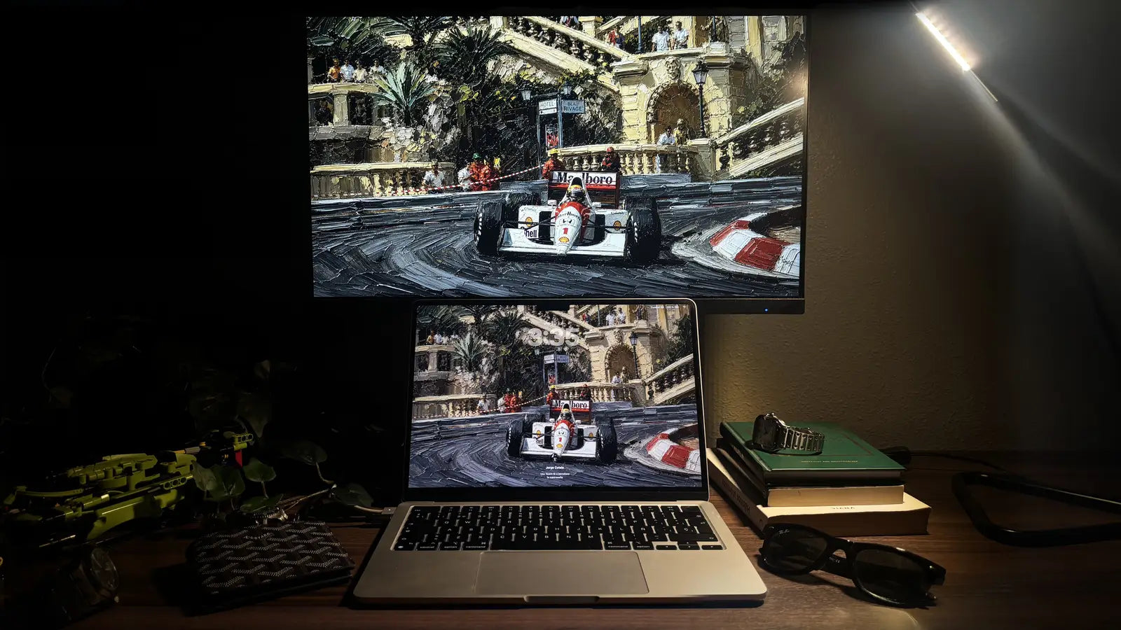 Same setup with an impasto painting wallpaper
